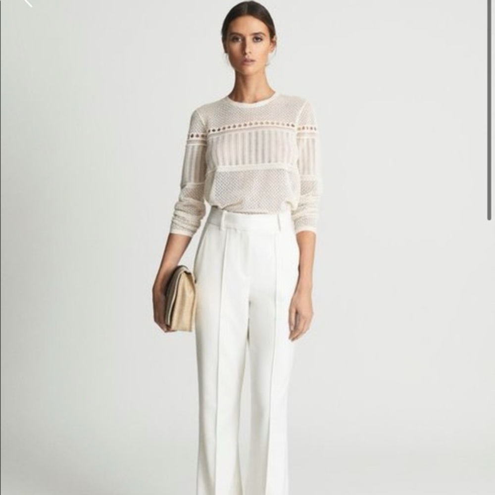 NWT Elegant Reiss Ivory Lace Eliana Sweater with Tie open back.